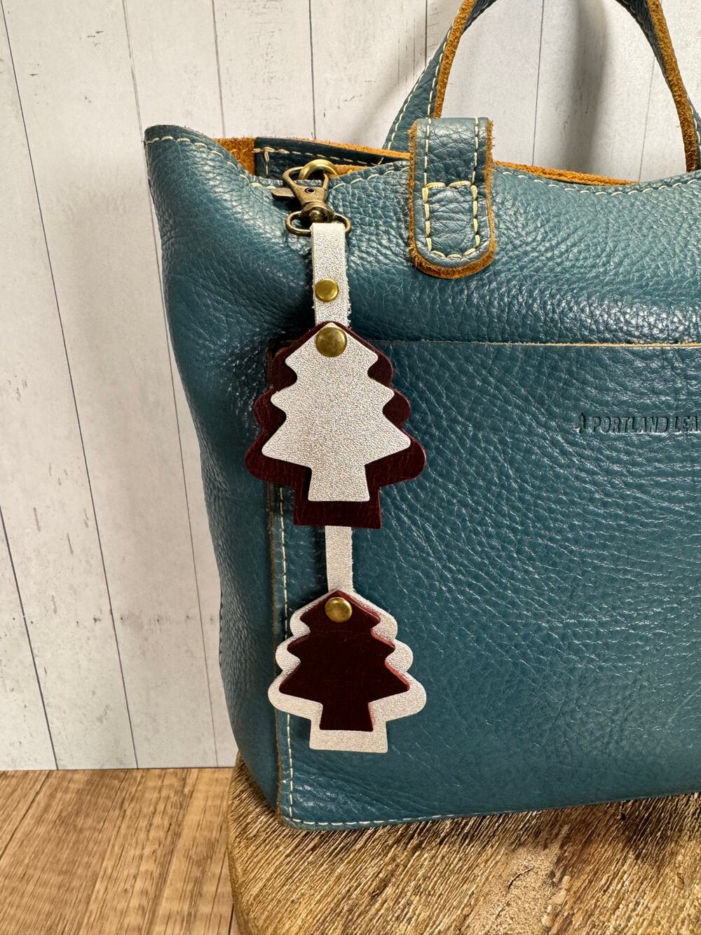 Christmas Bag Charm Genuine Leather Christmas Tree Purse Charm Holiday Accessory